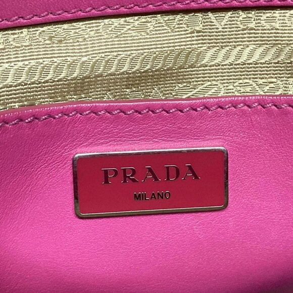 Auth PRADA Canapa City B1801K Beige Pink Leather Canvas Tote Bag - Picture 12 of 16